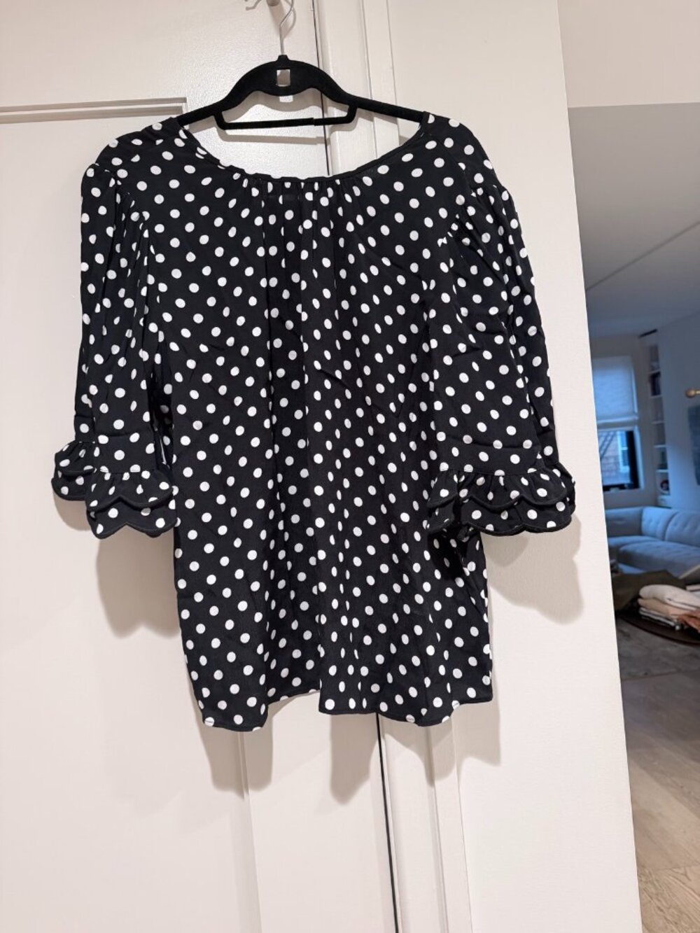 Calvin Klein Teal Blouse Gold Metallic Dot Tie Cuff
